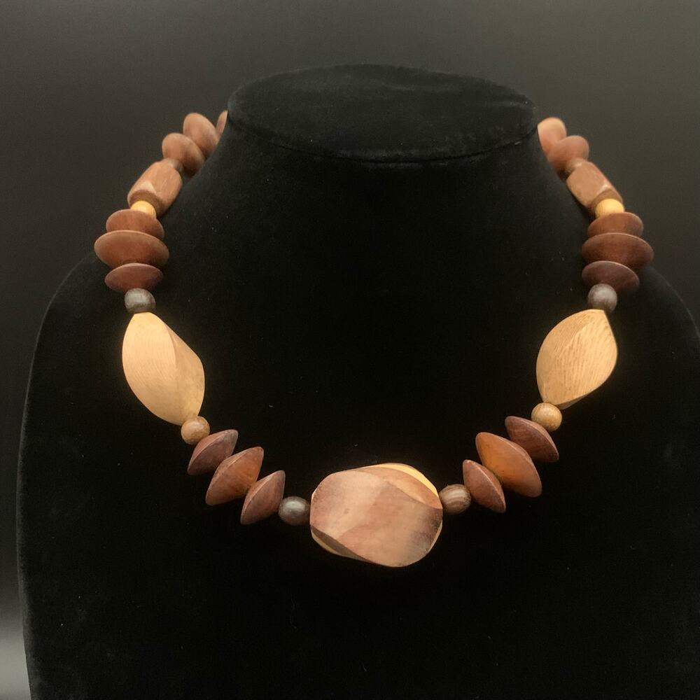 Vintage Chunky Wood Bead Statement Necklace
